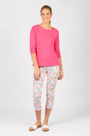 Vassalli TEES & TOPS & SHIRTS|3/4 Sleeve Boat Neck Top | Fuchsia