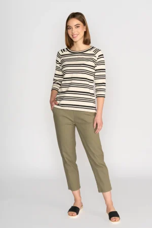 Vassalli TEES & TOPS & SHIRTS|3/4 Sleeve Top | Black/Ecru