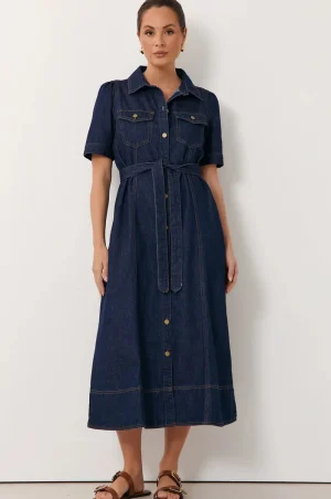 Adorne DRESSES|ACCESSORIES|Ali Midi Denim Dress | Dark Denim