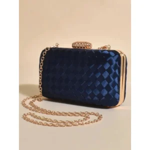 Adorne ACCESSORIES|Aurelia Satin Plait Structured Case | Dark Navy