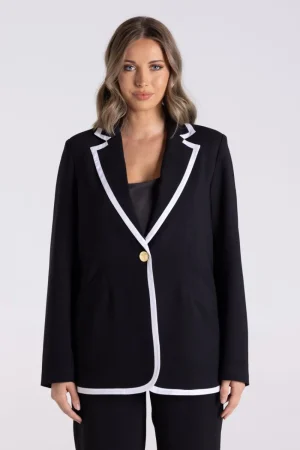 Two T's COATS & JACKETS|Blazer With Piping | Black/White