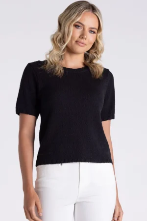 Two T's TEES & TOPS & SHIRTS|Boucle Knit Top | Black