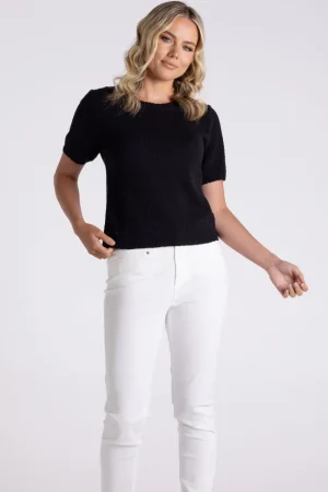 Two T's TEES & TOPS & SHIRTS|Boucle Knit Top | Black