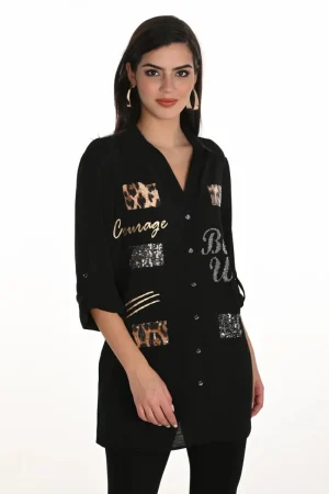 Joseph Ribkoff COATS & JACKETS|Casual V-Neck Shirt | Black