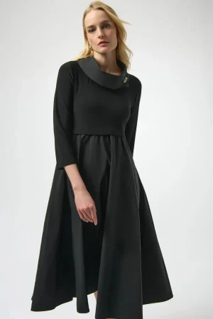 Joseph Ribkoff DRESSES|Cowl Collar Spliced Memory Dress | Black