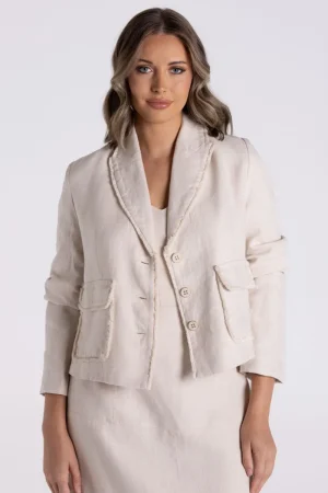 Two T's COATS & JACKETS|Crop Tweed Linen Jacket | Natural