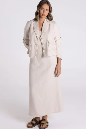 Two T's COATS & JACKETS|Crop Tweed Linen Jacket | Natural