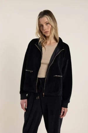 Two T's COATS & JACKETS|Cropped Velour Jacket | Black