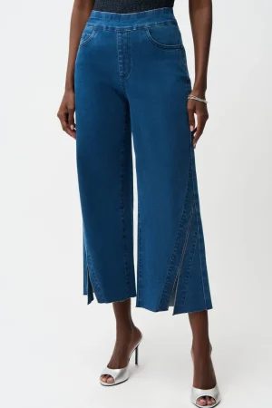 Joseph Ribkoff PANTS|Cullotte Jean with Rhinestones | Denim Medium Blue
