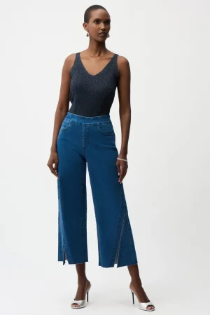 Joseph Ribkoff PANTS|Cullotte Jean with Rhinestones | Denim Medium Blue