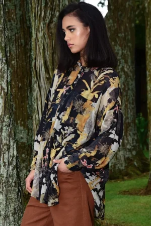 Curate By Trelise Cooper TEES & TOPS & SHIRTS|Button Up Buttercup Blouse | Black Gold