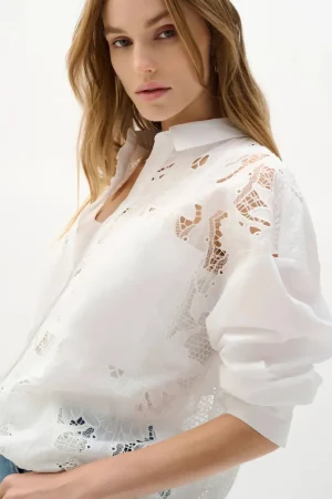 Joseph Ribkoff TEES & TOPS & SHIRTS|Delux Embroidered Shirt | White