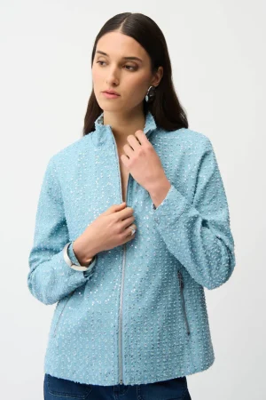 Joseph Ribkoff COATS & JACKETS|Denim Jacket With Allover Sequins | Sky Blue