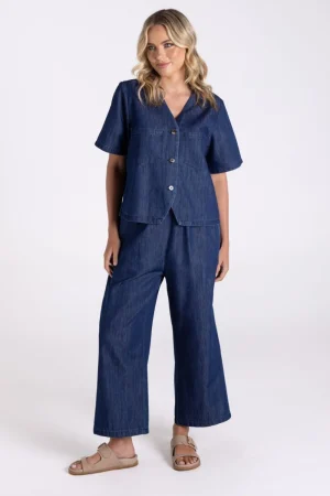 Two T's TEES & TOPS & SHIRTS|Denim Short Sleeve Top | Dark Denim