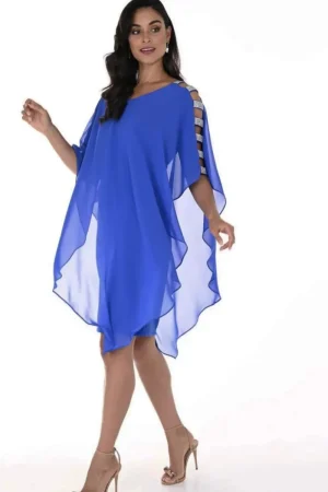 Frank Lyman DRESSES|Diamante Shoulder Evening Dress | Cobalt