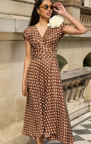 Sacha Drake DRESSES|Dottie Wrap Midi Dress | Choc Cream Spot