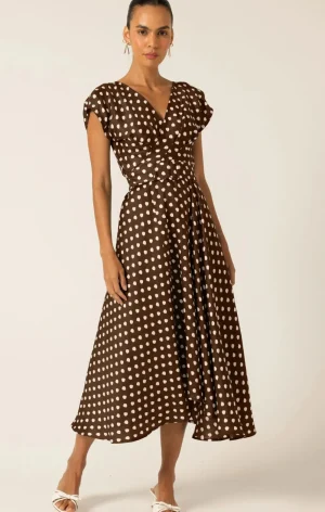 Sacha Drake DRESSES|Dottie Wrap Midi Dress | Choc Cream Spot