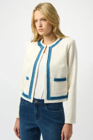 Joseph Ribkoff COATS & JACKETS|Edge to Edge Denim Trim Jacket | Off White