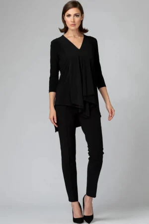 Joseph Ribkoff TEES & TOPS & SHIRTS|Elbow Sleeve V Neck Top | Black