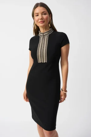 Joseph Ribkoff DRESSES|Embellished High Neck Dress | Black