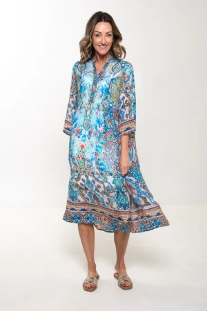 Silvermaple Collection DRESSES|Erin V-Neck Dress | Santorini Tile