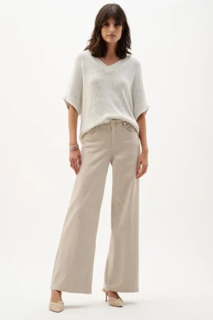 Joseph Ribkoff PANTS|Featherweave Wide Leg Jeans With Rhinestones | Moonstone