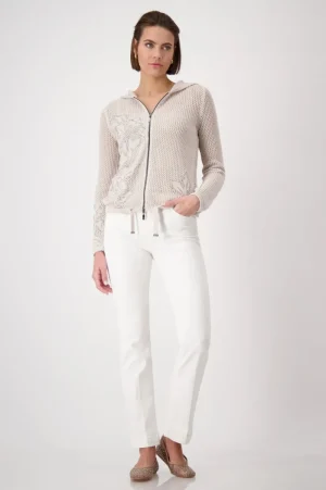 Monari JUMPERS & KNITWEAR|Floral Open Knit Cardigan | Warm Sand