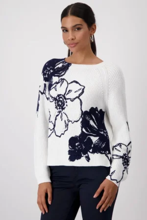 Monari JUMPERS & KNITWEAR|Floral Print Sweater | Off White