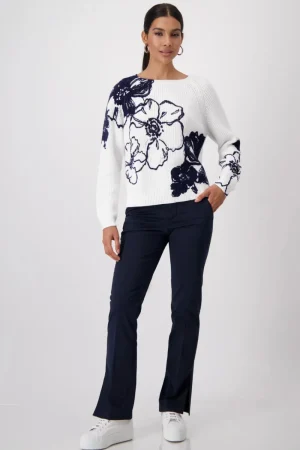 Monari JUMPERS & KNITWEAR|Floral Print Sweater | Off White