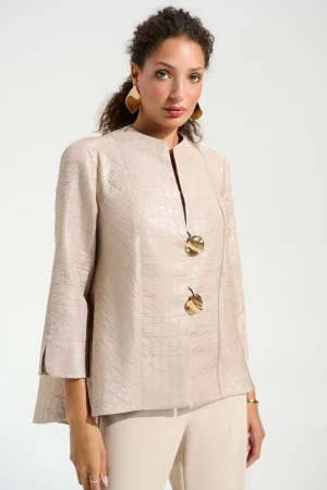 Joseph Ribkoff COATS & JACKETS|Foiled Jacquard Trapeze Jacket With Statement Button | Sand