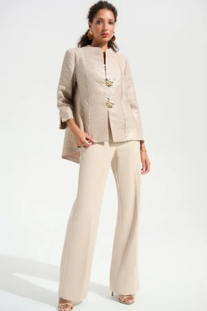 Joseph Ribkoff COATS & JACKETS|Foiled Jacquard Trapeze Jacket With Statement Button | Sand