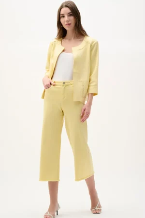 Joseph Ribkoff COATS & JACKETS|Foiled Scuba Suede Boxy Jacket With Stud Details | Mellow Yellow