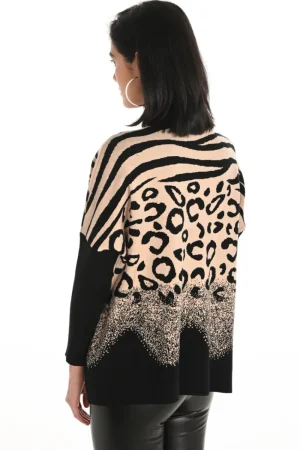 Frank Lyman JUMPERS & KNITWEAR|Animal Knit Sweater | Camel/Black