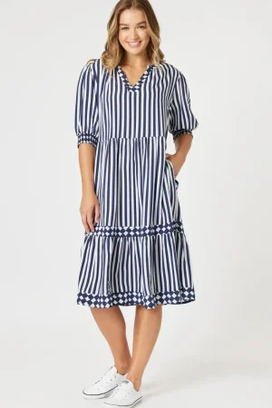 Threadz DRESSES|Harlequin Stripe Tier Dress | Navy/White