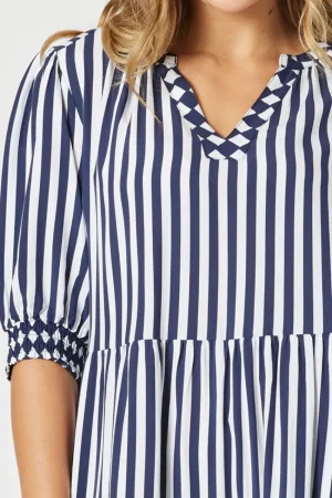 Threadz DRESSES|Harlequin Stripe Tier Dress | Navy/White