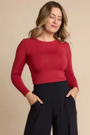 Tani Australia TEES & TOPS & SHIRTS|High Neck Long Sleeve Top | Red Berry