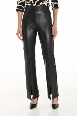 Frank Lyman PANTS|High Waisted Faux Leather Split Centre Pant | Black