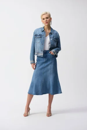 Joseph Ribkoff SKIRTS|High Waisted Flared Denim Skirt