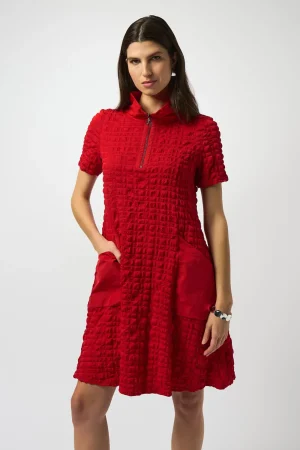 Joseph Ribkoff DRESSES|Bubble Jacquard A-Line Dress | Red