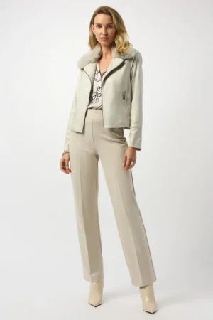 Joseph Ribkoff COATS & JACKETS|Foiled Suede Swing Jacket with Faux Fur Collar | Moonstone
