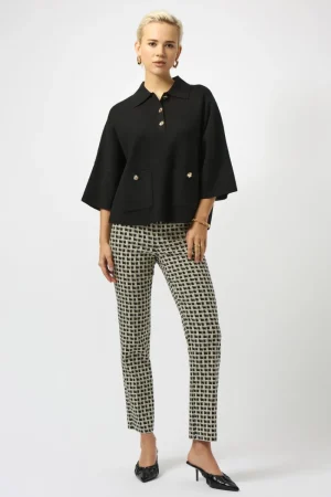 Joseph Ribkoff JUMPERS & KNITWEAR|Sweater Knit Boxy Pullover With Polo Collar | Black