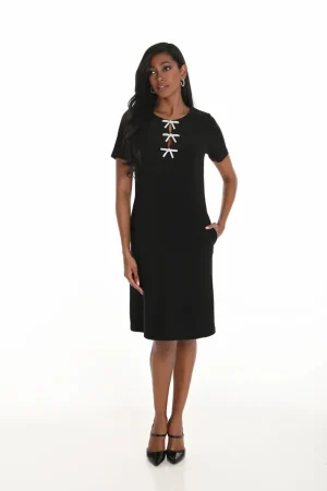 Frank Lyman DRESSES|Knee Length S/S Bow Dress | Navy