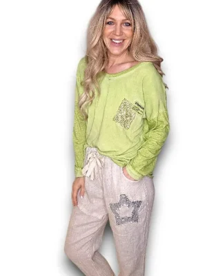 Shop 12 Bendigo TEES & TOPS & SHIRTS|Lime sequin Long Sleeve Tee