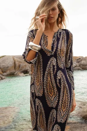 Oneseason DRESSES|Long Genie Dress | Provence Navy Paisley