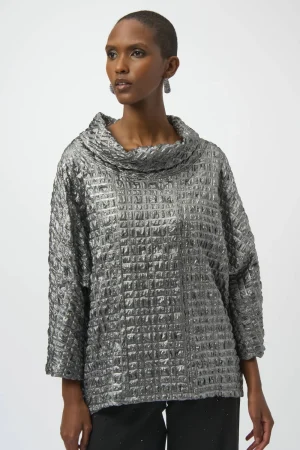 Joseph Ribkoff TEES & TOPS & SHIRTS|Metallic Cowl Neck Sweater |. Pewter