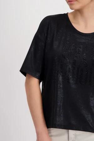 Monari TEES & TOPS & SHIRTS|Decorative Font Shirt | Black