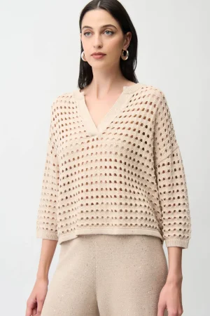 Joseph Ribkoff TEES & TOPS & SHIRTS|Open Stitch Boxy Sweater | Parchment