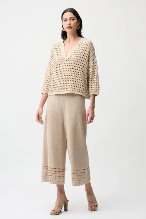 Joseph Ribkoff TEES & TOPS & SHIRTS|Open Stitch Boxy Sweater | Parchment