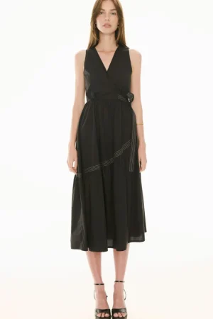 POL Clothing DRESSES|Orlo Topstitch Wrap Dress | Black