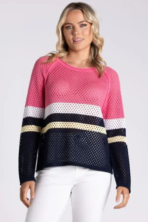 Two T's JUMPERS & KNITWEAR|Pointelle Splice Knit | Flamingo Combo